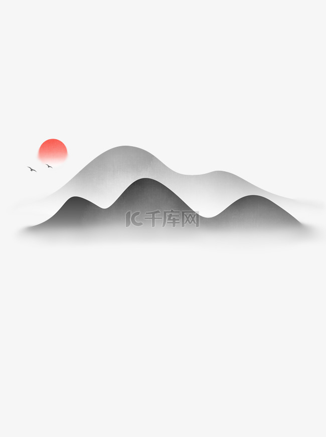 中国风手绘新式水墨山水飞鸟传统