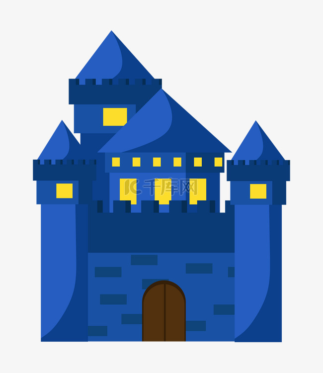 深蓝色城堡装饰插画