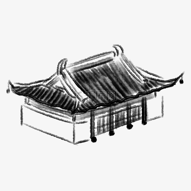 水墨古代建筑插画