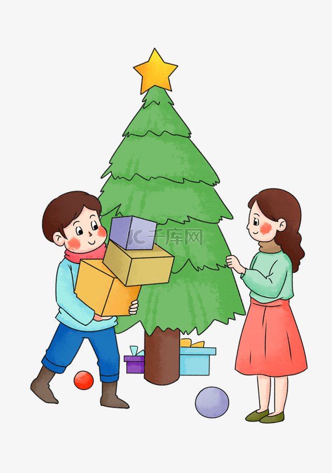 手绘圣诞节圣诞树插画