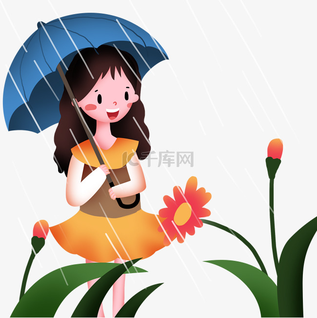 谷雨打伞小女孩