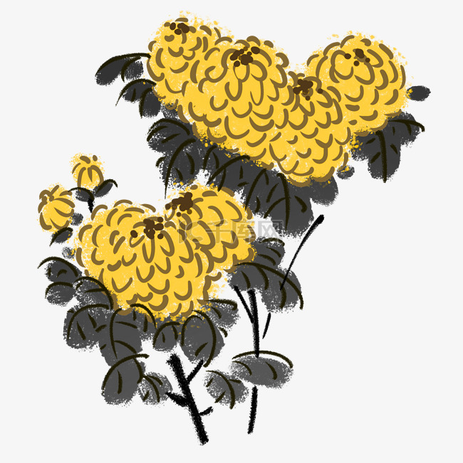 水墨黄色花朵 