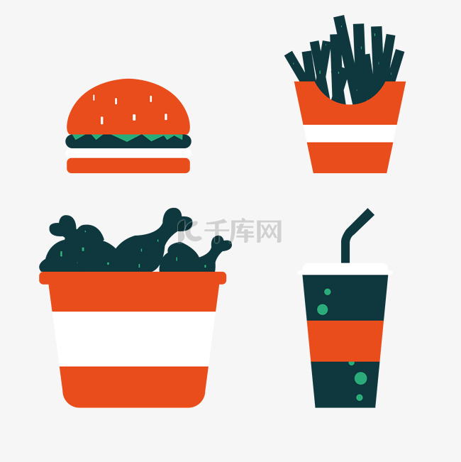 扁平化垃圾食品卡通风格图标插画