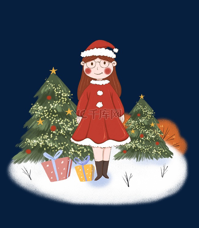 小清新圣诞节带圣诞帽的女生
