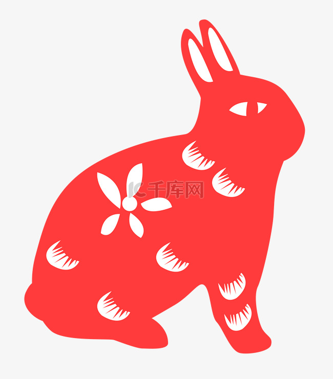 手绘兔子剪纸插画