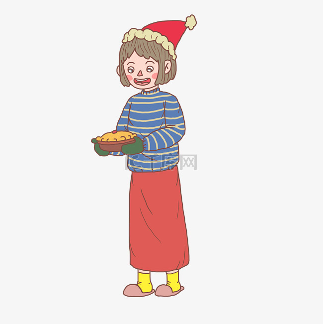 圣诞节手绘烘烤食物女孩
