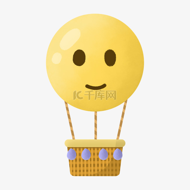 卡通可爱萌萌哒黄色笑脸热气球