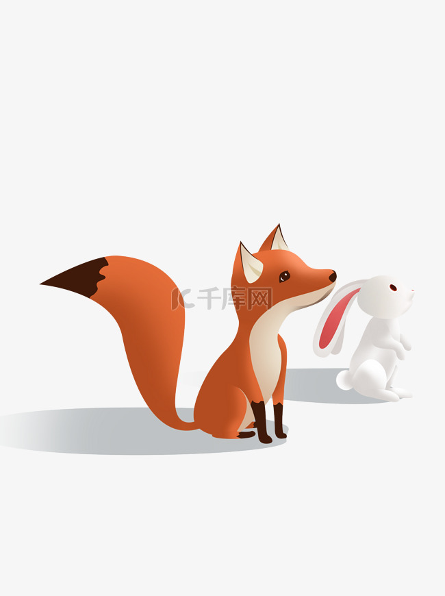 手绘小兔子和小狐狸动物设计可商
