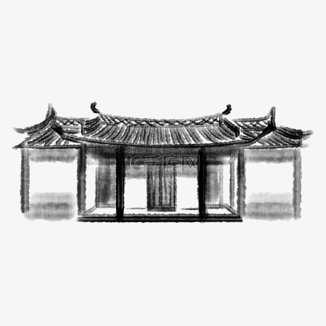 中国古建筑水墨插画