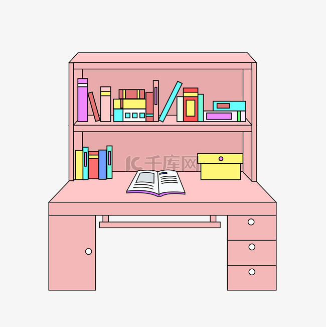 卡通粉色书桌插画