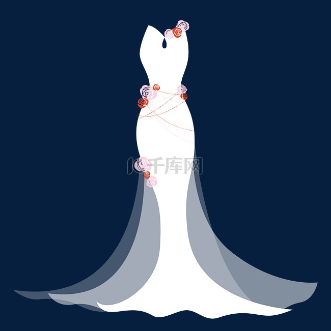 白色鱼尾裙摆玫瑰婚纱婚礼服饰矢