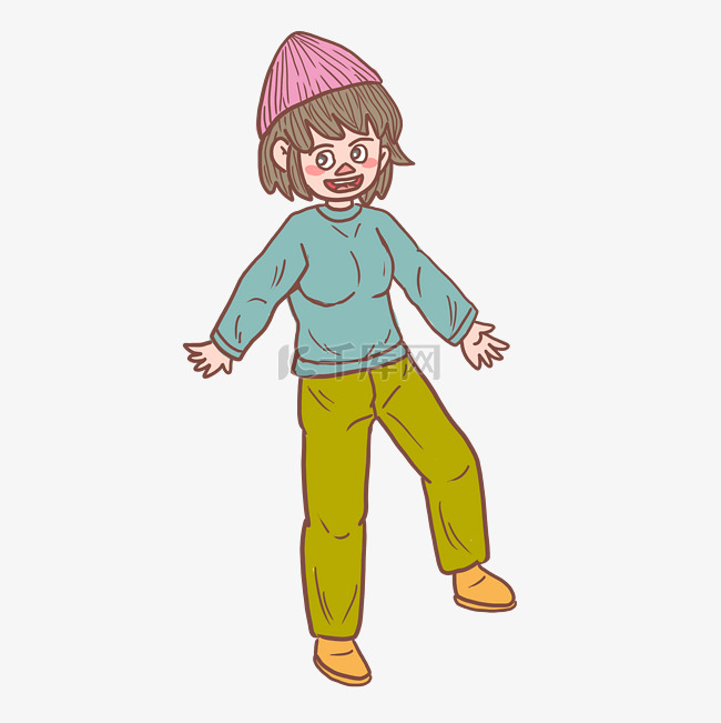 冬季冬日紫帽女孩卡通手绘