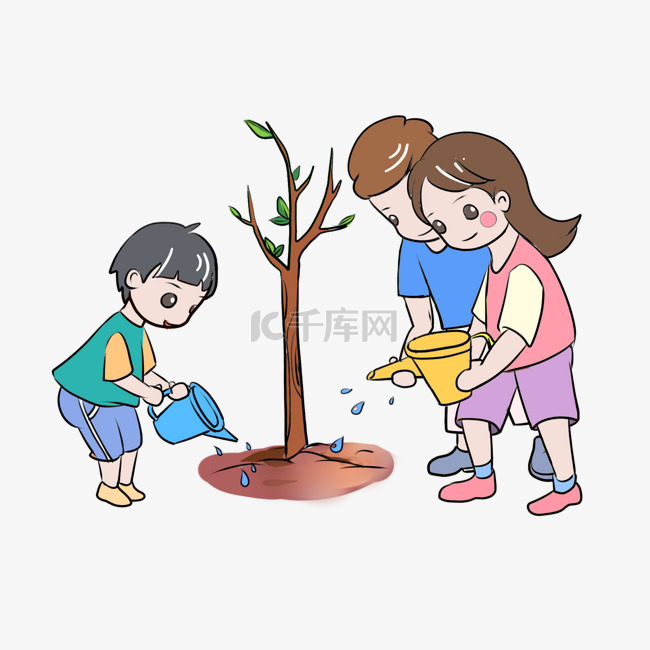 植树节儿童插画可爱q版卡通手绘