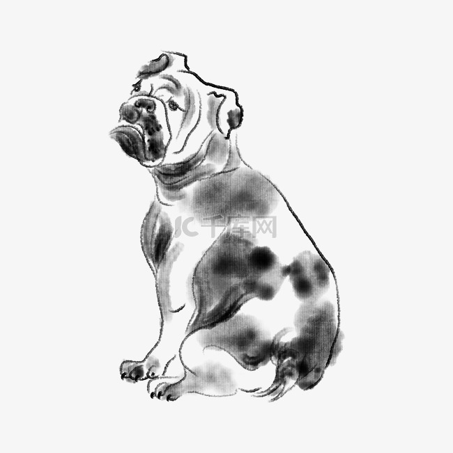 坐立的小狗水墨画设计