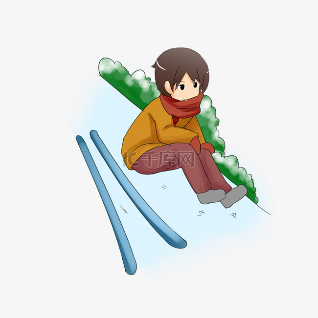 男孩在滑雪场休息插画