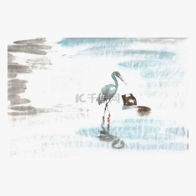 孤独的水鸟水墨画PNG免抠素材