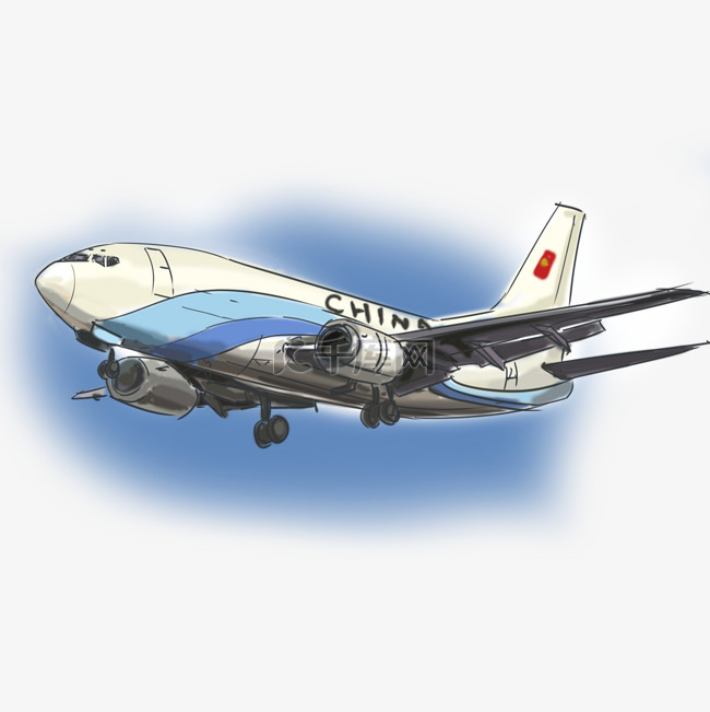 飞机主题喷气式客机卡通手绘