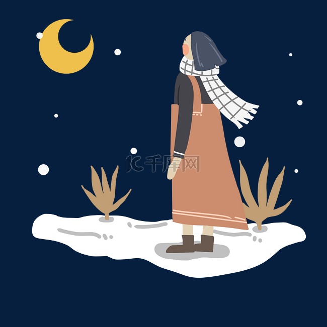 立冬看雪景小女孩素材图片免费下载-千库网