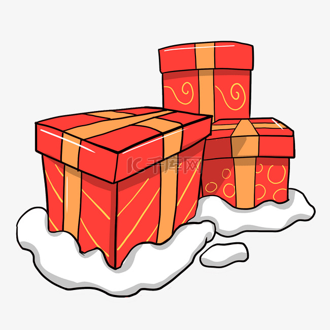 卡通手绘圣诞节红色礼盒插画