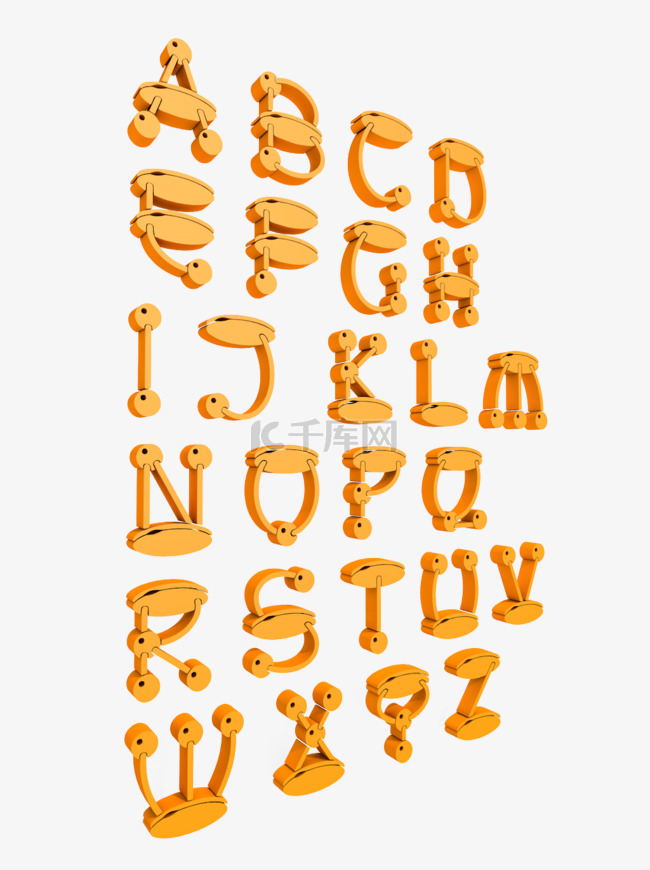 26个英文字母橘色卡通套图艺术