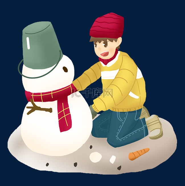 大寒人物和雪人插画