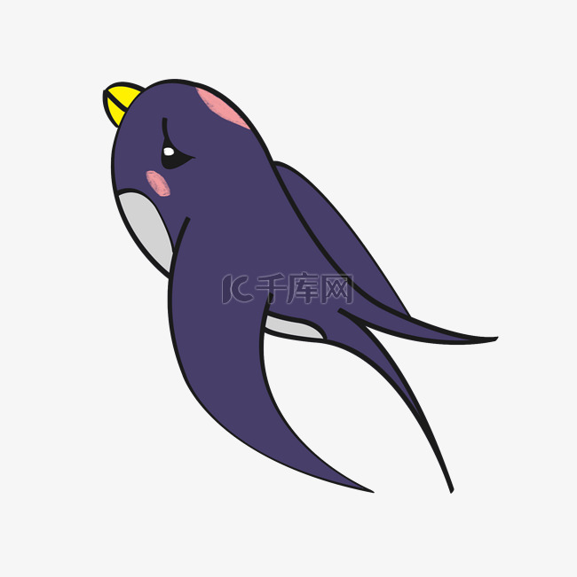 手绘紫色卡通燕子插画