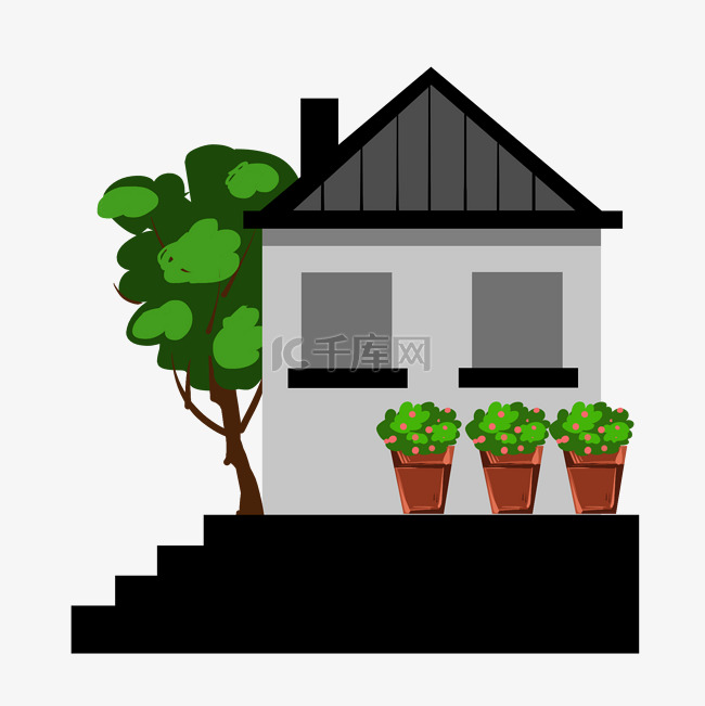 盆栽装饰小房子插画