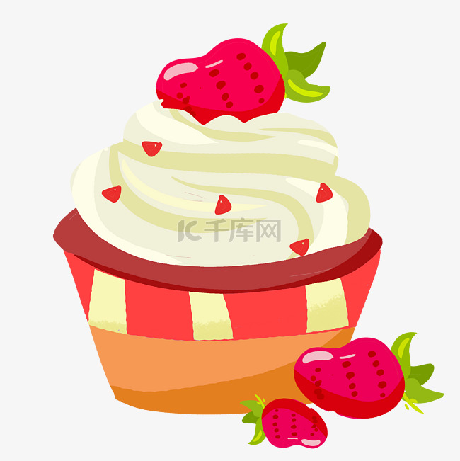 特色甜品草莓冰淇淋手绘插画冰淇
