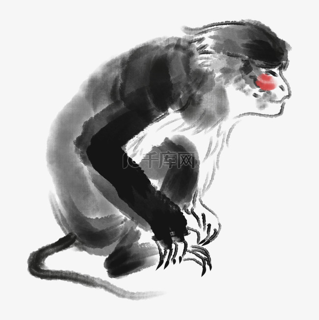 手绘水墨猴子