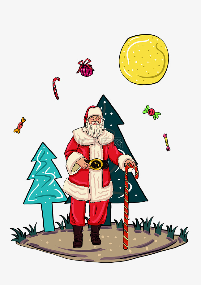 手绘圣诞老人插画圣诞节礼物糖果