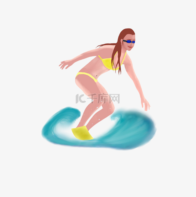 暑期度假写实人物在海上冲浪的女