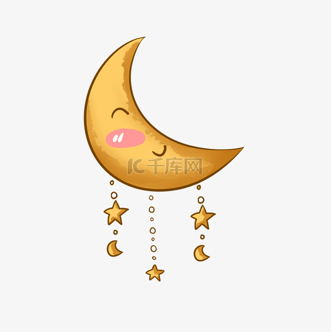 微笑月亮流苏星星可爱手绘透明底