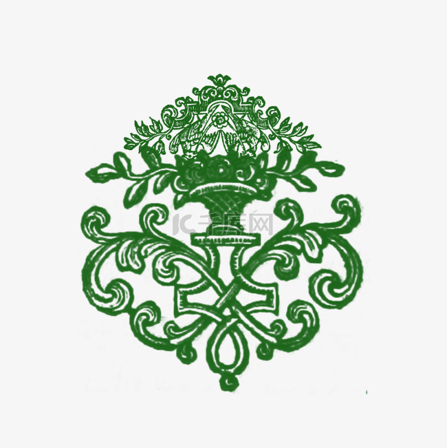 绿色花篮花纹装饰图案元素