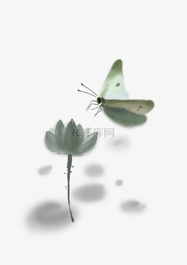 中国水墨手绘蝴蝶
