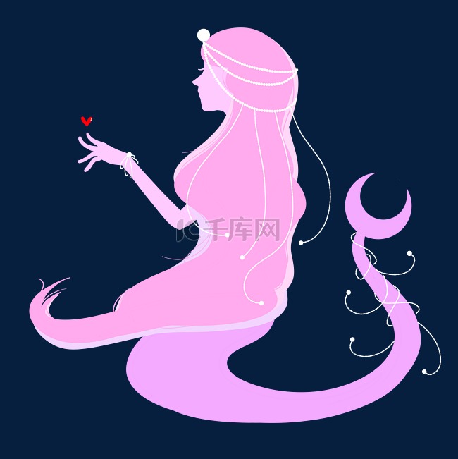 期待爱情的美人鱼海妖少女粉紫色