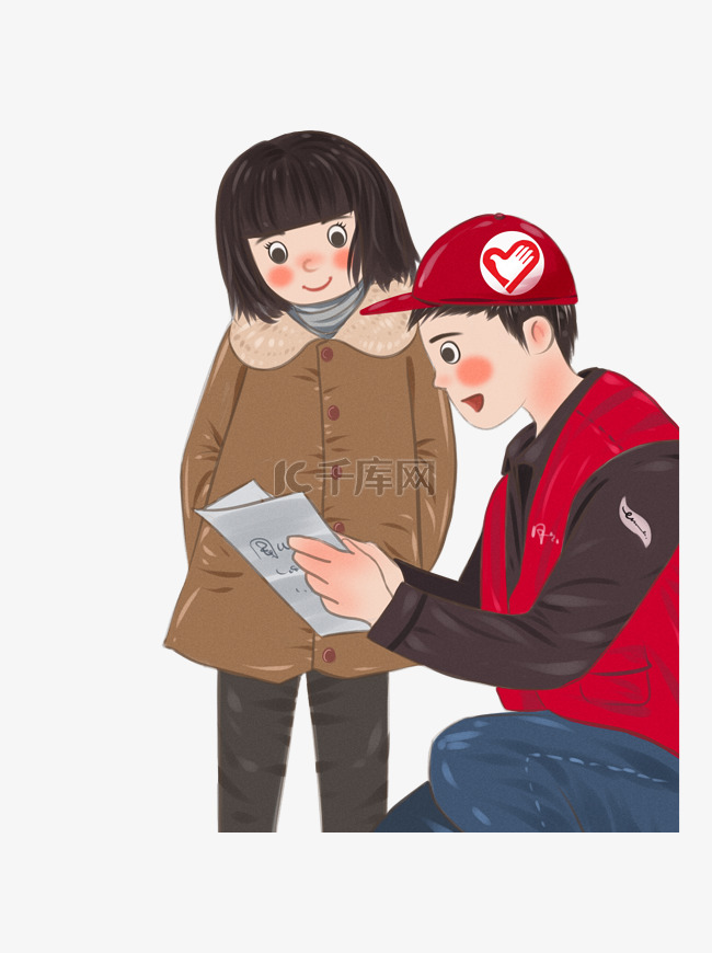 教女孩学习的志愿者男孩可商用元