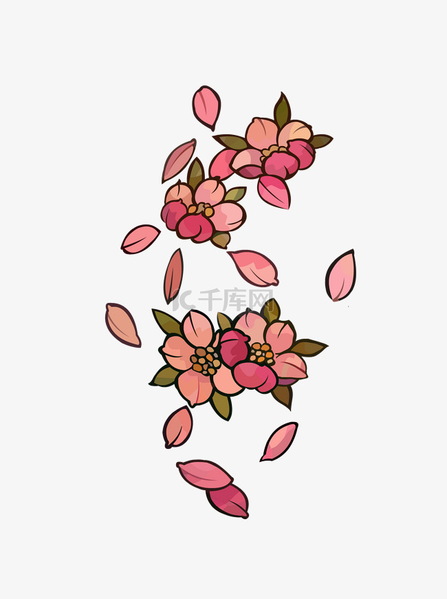 手绘花卉粉红桃花花瓣图形元素