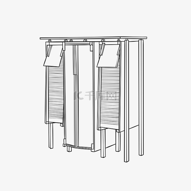 线描衣柜手绘插画