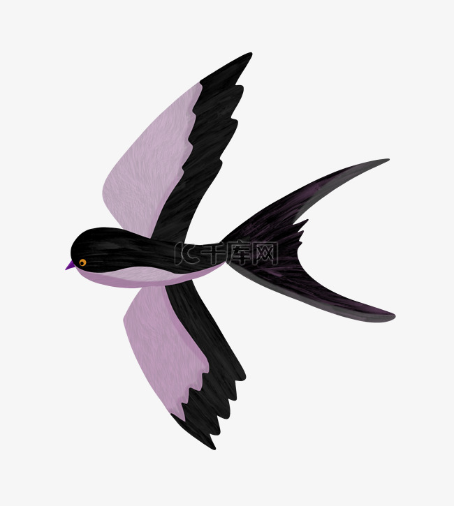 手绘春季紫色燕子