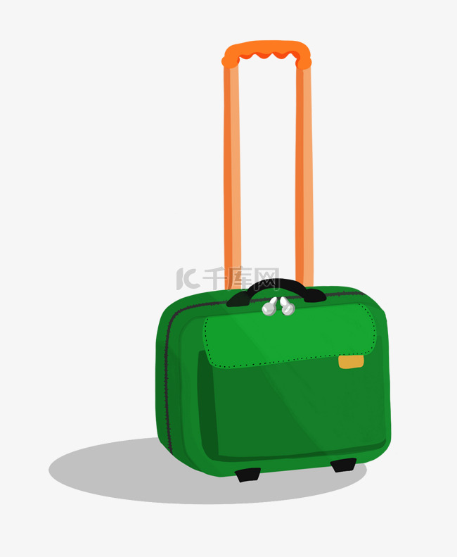 绿色的行李箱手绘插画