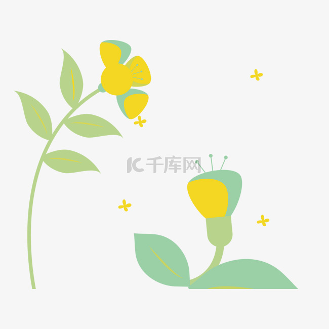 卡通手绘小清新绿色叶子黄色鲜花