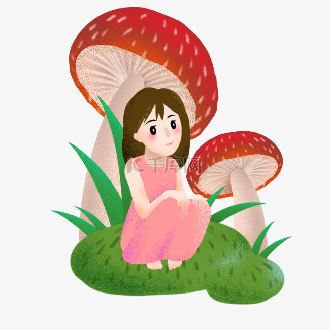 清明采蘑菇的女孩