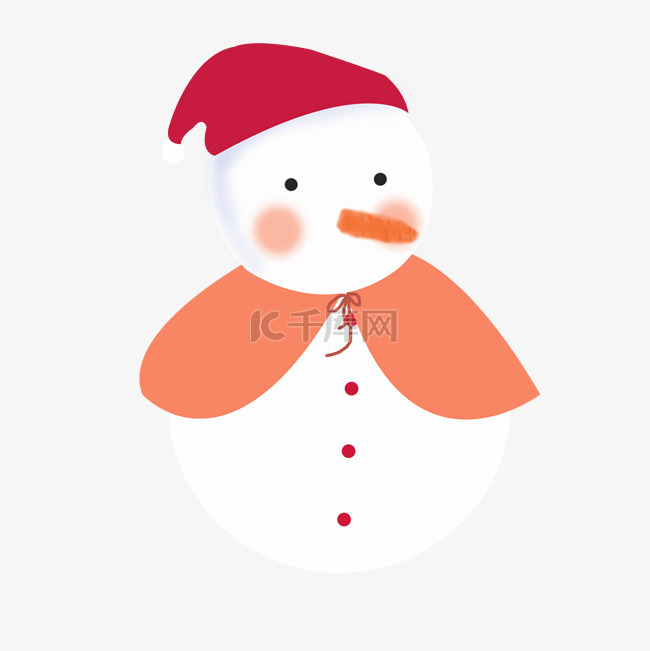 冬天带红色帽子的雪人插画PNG
