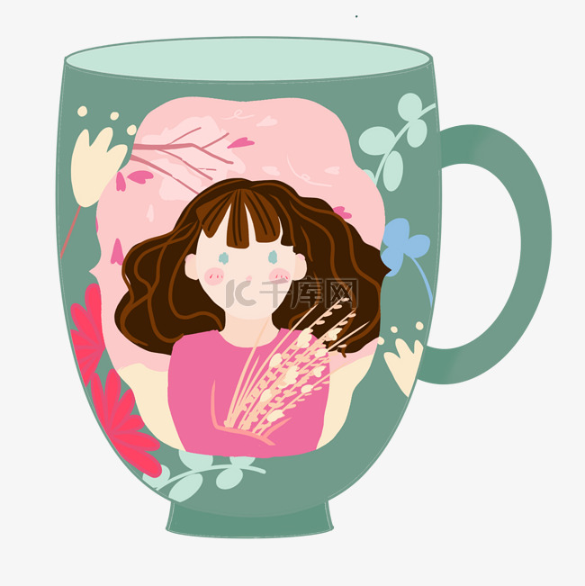 少女人物可爱风茶杯水杯
