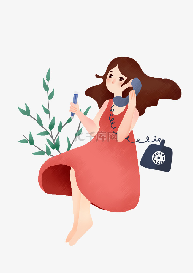 打电话的小女孩插画素材图片免费下载-千库网