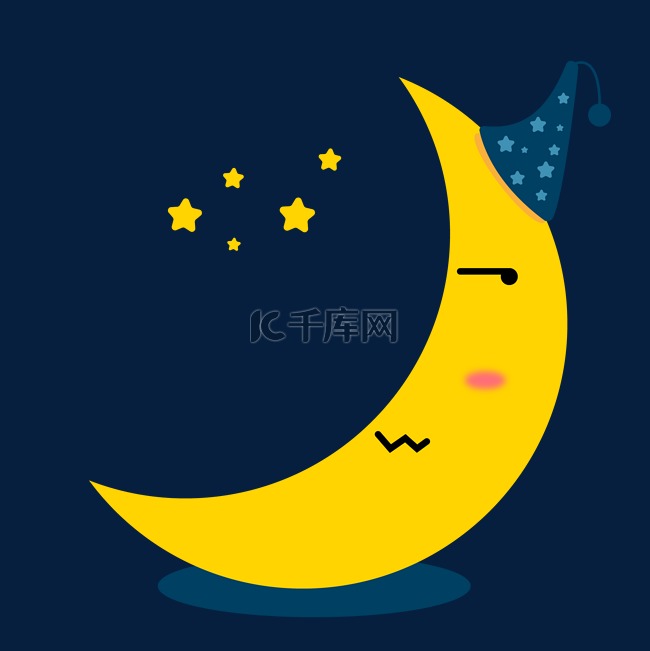 晚安帽月亮星星卡通手绘矢量素材