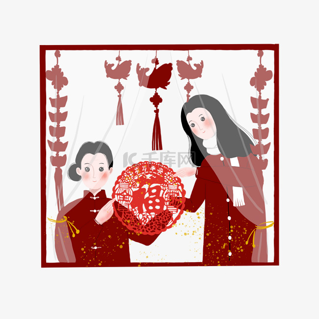 春节母女窗花