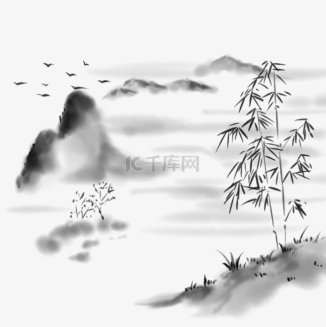 国画水墨山水中国风竹子风景