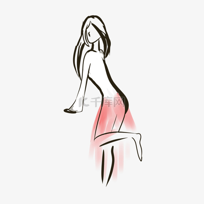手绘线稿女性站姿腰部曲线