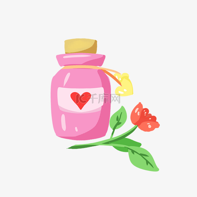 浪漫情人节粉色瓶子手绘插画